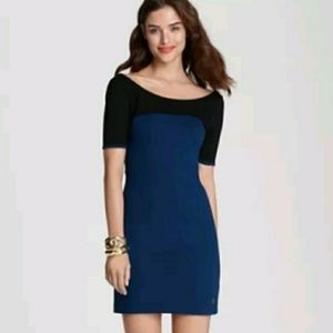 🆕 Juicy Couture Black & Blue Fitted Dress. Back Zipper w/ Tassel & Gold Logo